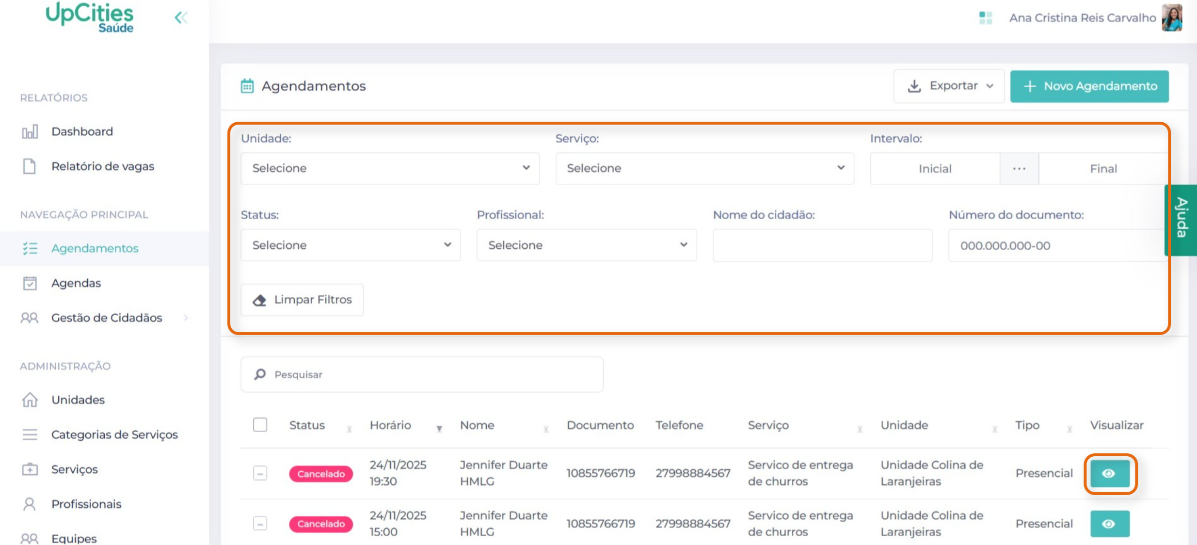 UpCities Saude scheduling interface.png